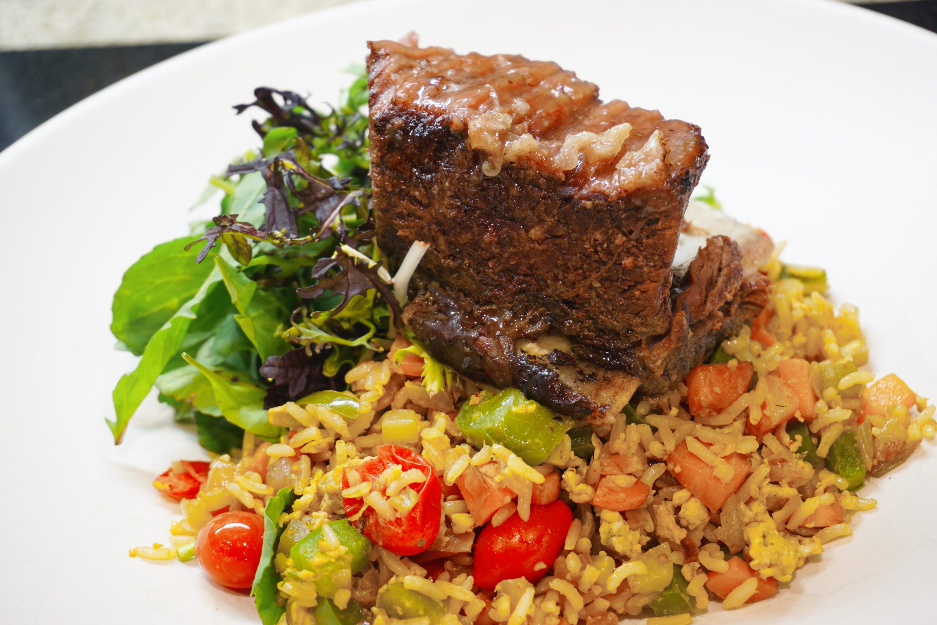 Short Rib Fried Rice with Spicy Winter Greens