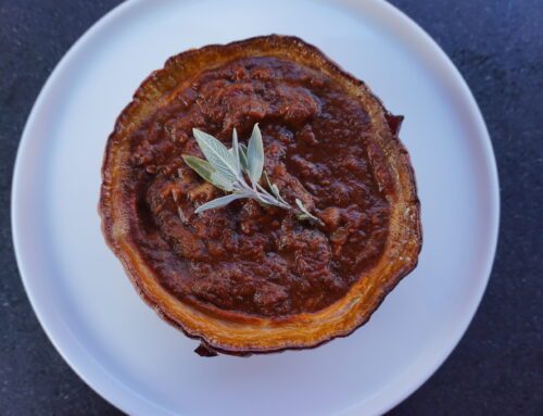 Roasted Pumpkin with Pastured Pork and Beef Bolognese.