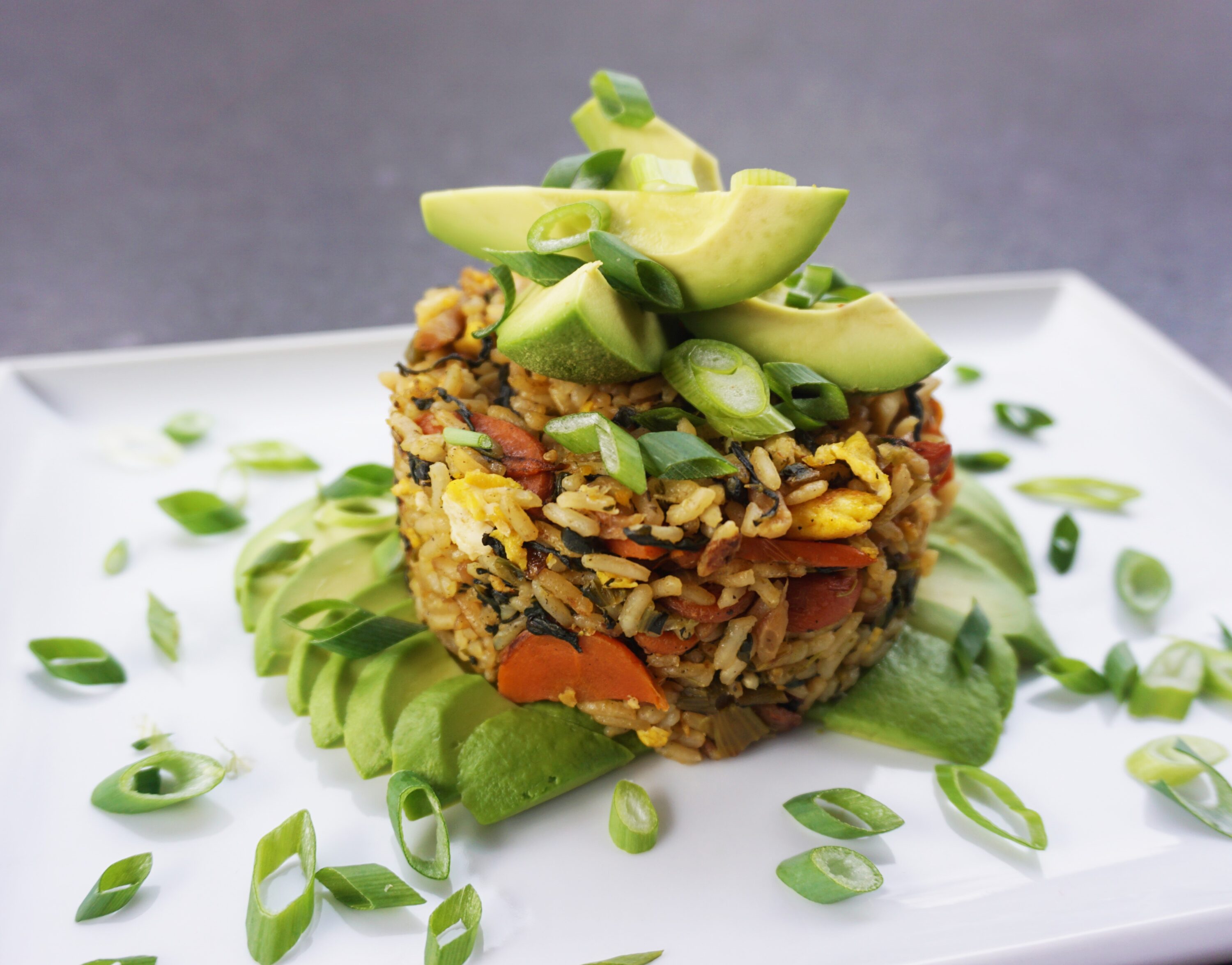 Roast Chicken and Root Vegetable Fried Rice with Avocado