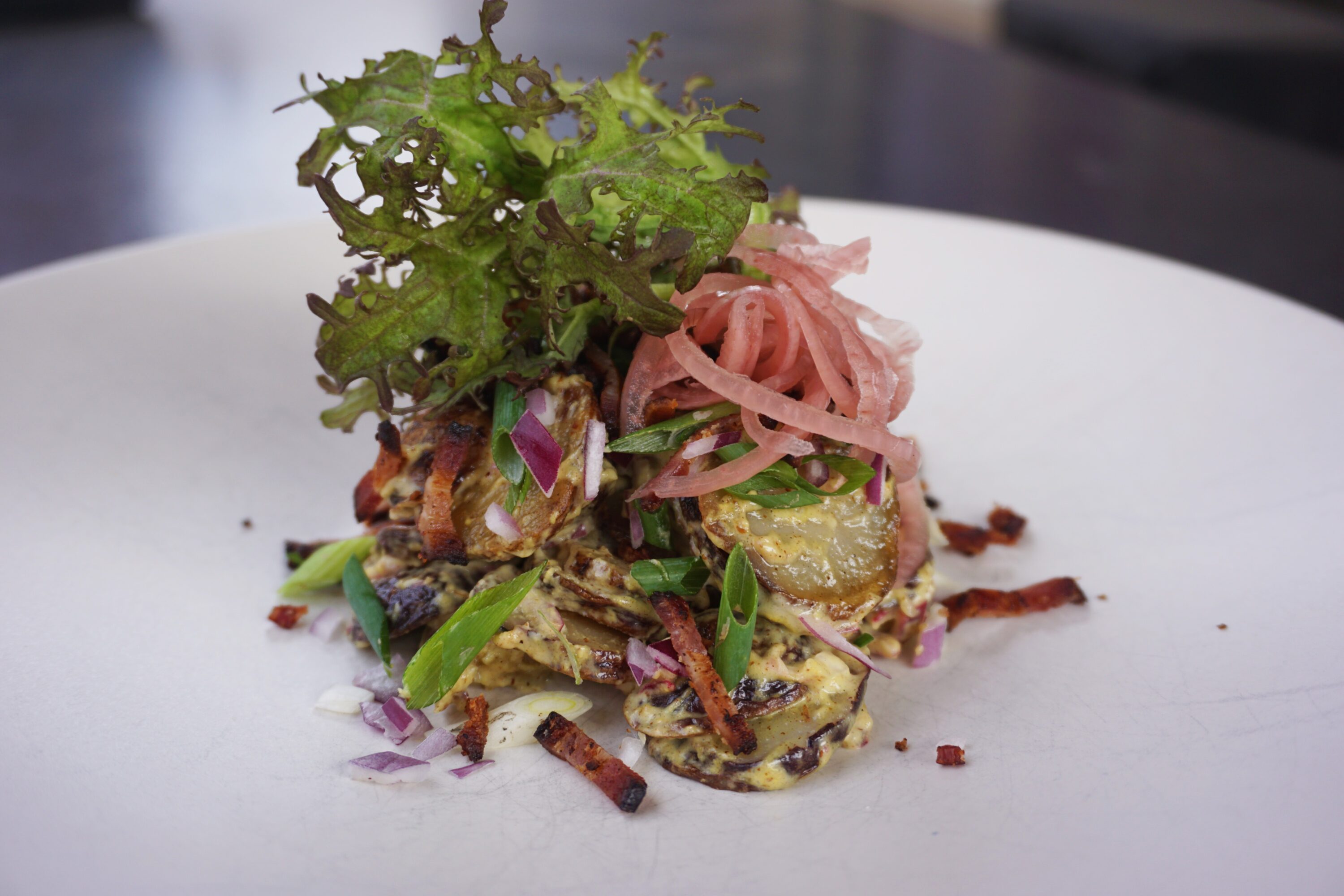 Warm Potato Salad with Crispy Bacon and Stone Ground Mustard - Rainshadow