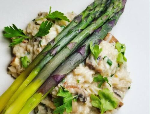 Dungeness Crab Risotto with Summer Vegetables and Mushrooms